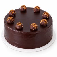 Ferrero cake with chocolate glaze and hazelnut pralines